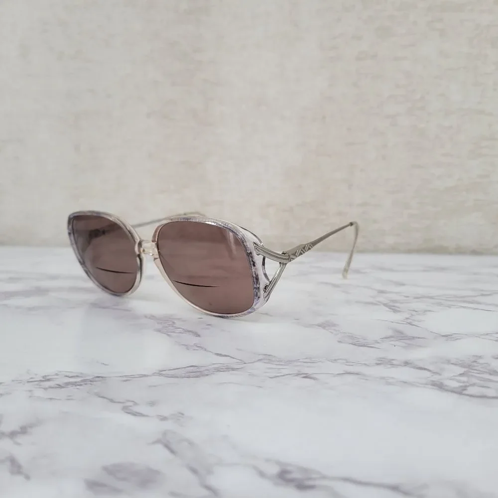 Elasta Italian Vintage Clear and Blue Streak Frames Eyeglasses Glasses